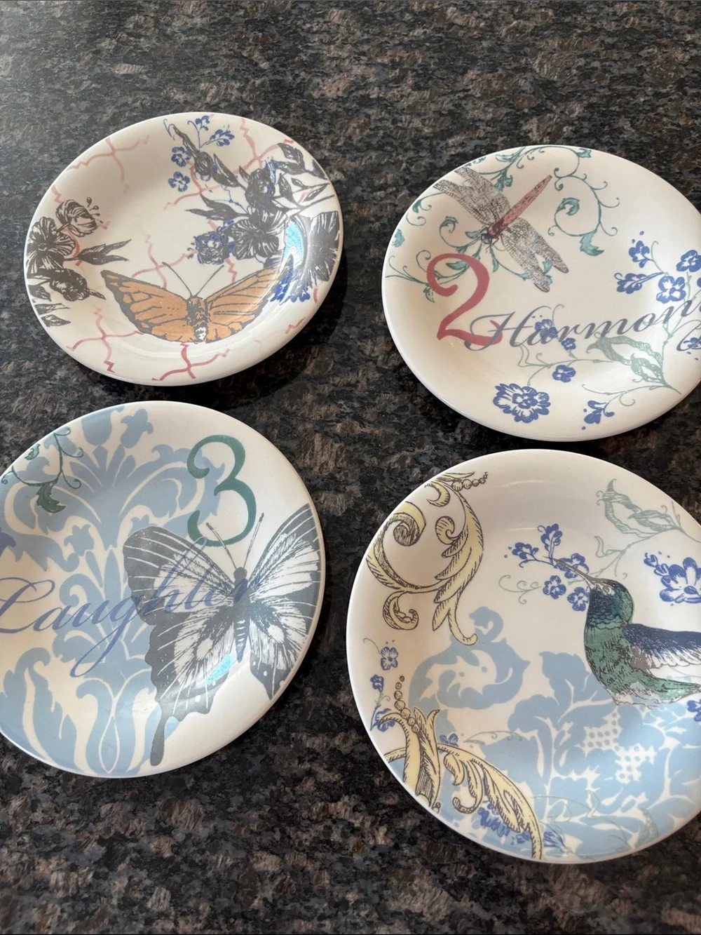 Lenox Collage by Alice Drew White and Blue Dessert Plates - Set of 4